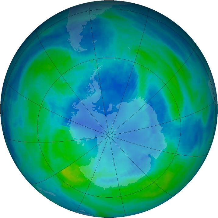 Antarctic ozone map for 15 April 1986